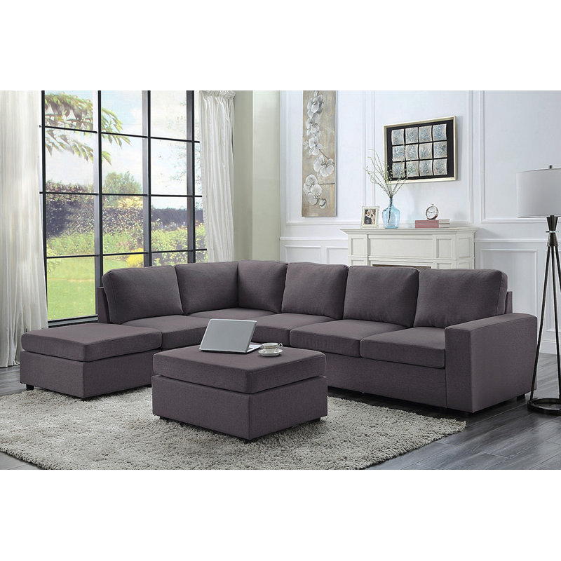 Canapé modulaire Cassia de 120 po avec repose-pieds en lin gris foncé Cassia