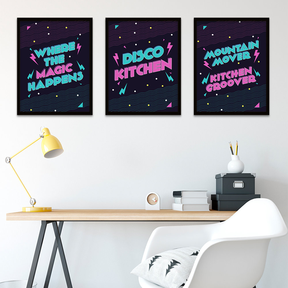 Disco Kitchen Where Magic Happens - 3 Piece Print Set