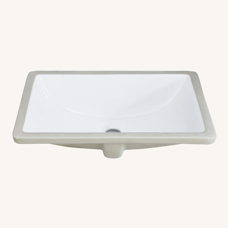 White Rectangular Undermount Bathroom Sink with Overflow