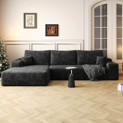 Canapé modulaire 107 po avec méridienne en L 107 po, canapé modulaire moderne avec assise profonde, canapé rembourré pour la chambre à coucher du salon, aucun assemblage requis (tissu en velours côtelé moelleux)