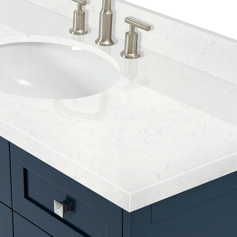 ARIEL Monroe 54 Single Sink Bathroom Vanity with Carrara Quartz Top, Midnight Blue, 54" - 55", Carrara White Quartz