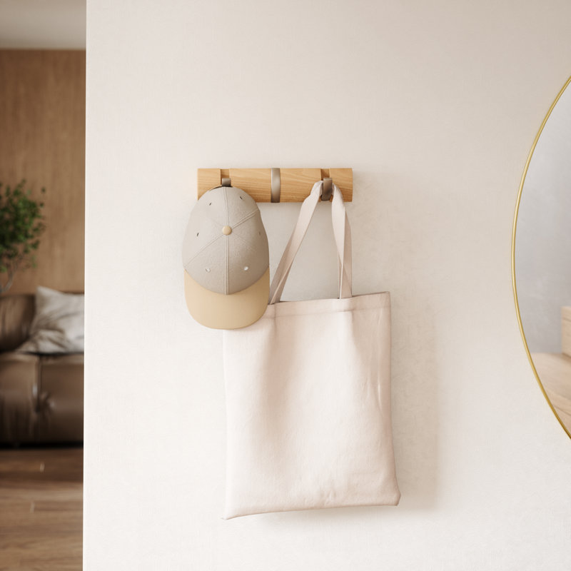 Ainikki Solid Wood Wall 3 - Hook Wall Mounted Coat Rack, Natural/Nickel
