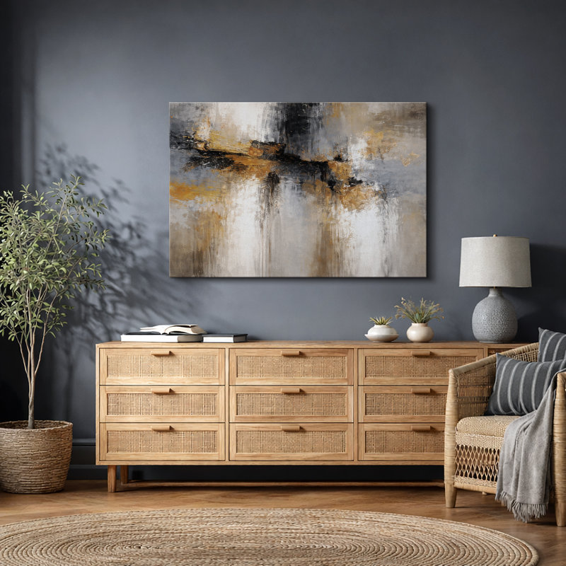 "Abstract", art de composition horizontale brun doré, images de salon contemporain, impression sur toile giclée sur toile encadrée
