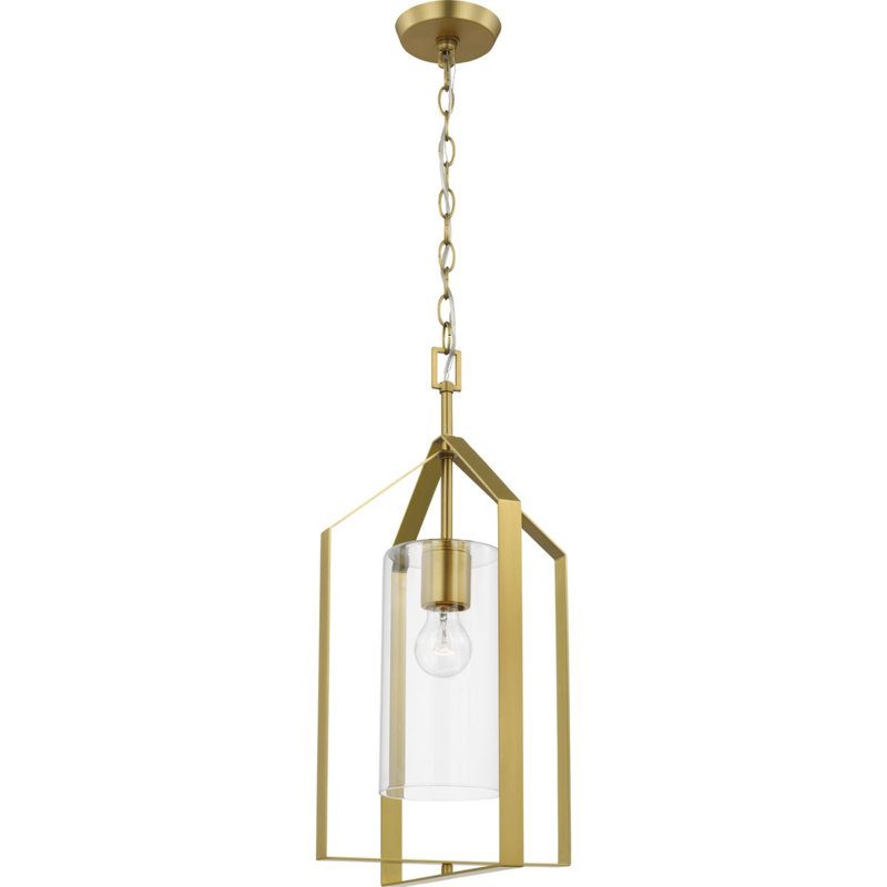 Luminaire suspendu 1 lumière Margan, Transparent, Or brossé