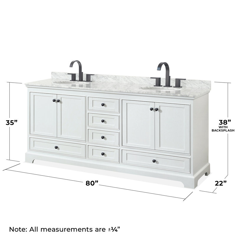 Deborah 80'' Double Bathroom Vanity with Marble Top, White, Black
