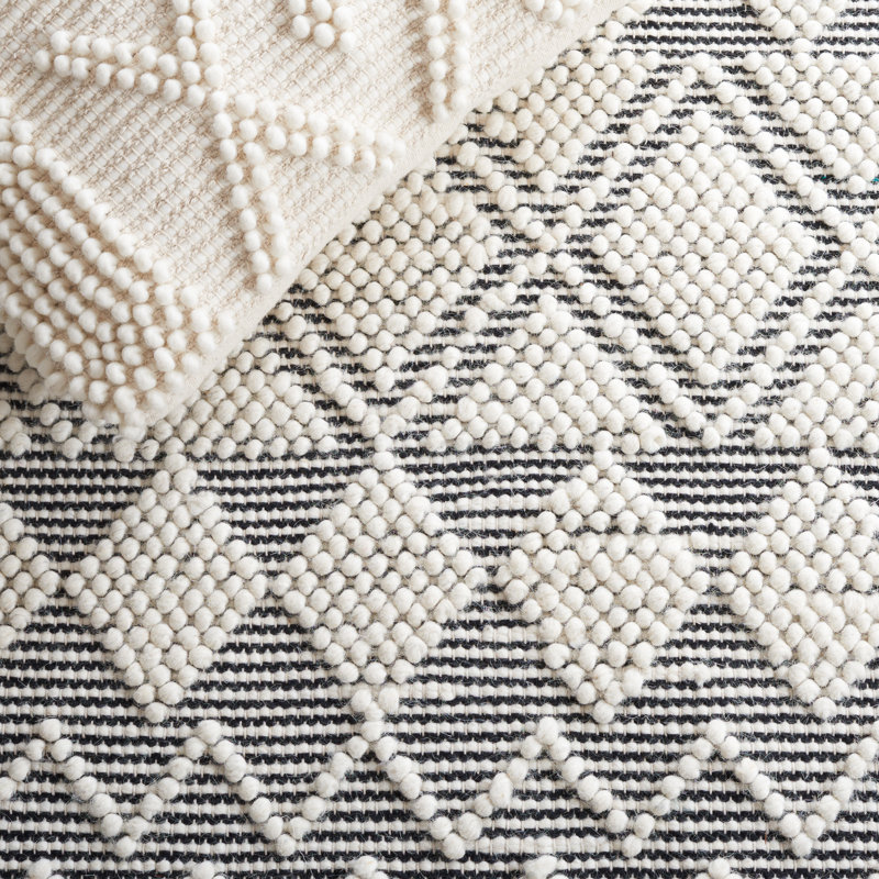 Tapis noir / ivoire en laine / coton touffeté à la main Caesare, Rectangle 6 pi x 9 pi