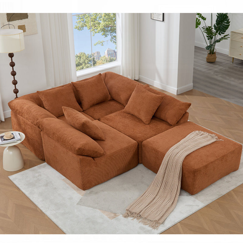 Canapé-lit en chenille 5 pièces, canapé-lit convertible, Polyester orange