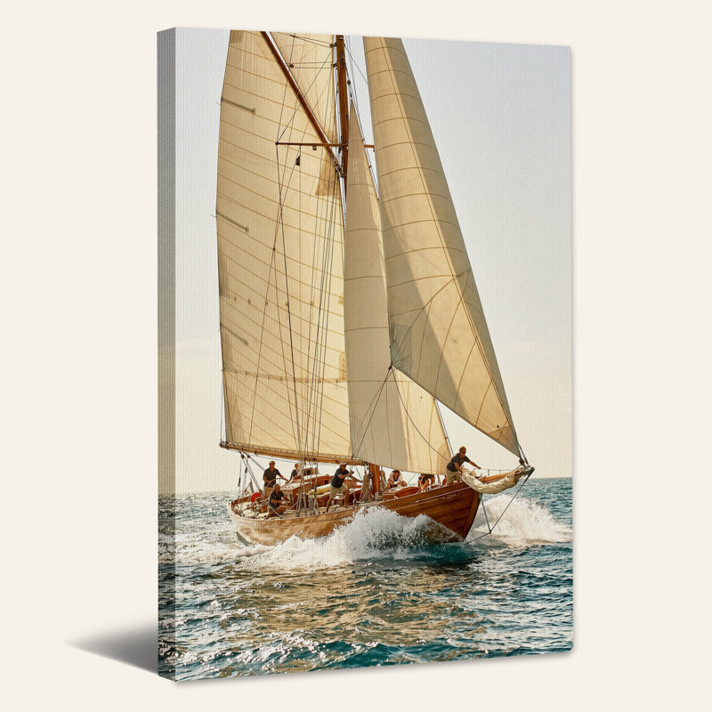 Toile en bois avec voilier en bois, H 30 po x l 20 po