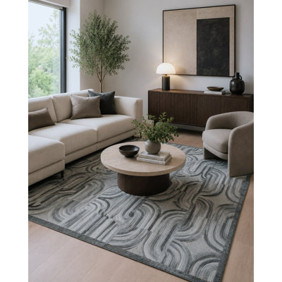 Tapis gris à motif de chaînettes ivoire Abani