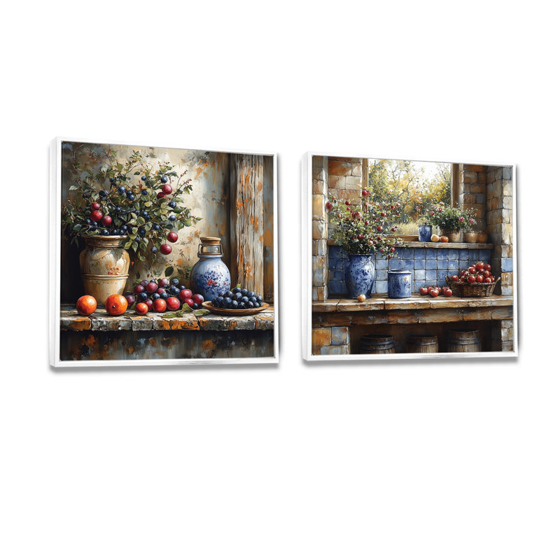 Farm Kitchen Earthy Delights I - Art mural de cuisine - Toile d'art murale traditionnelle 2 pièces, 30" H x 61" W, Blanc