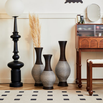 Vase de bureau, vase décoratif brun, vase classique et soigné, support à fleurs haut indépendant, vase à vigne artificiel, vase de plancher en PVC, ensemble de 3 supports à fleurs pour la maison