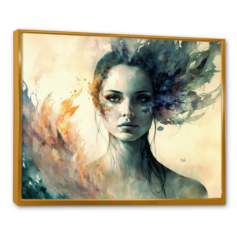 «Sensual Woman Impression Watercolor I», reproduction sur toile, H 24 po x l 32 po x P 1 po, Cadre flottant doré
