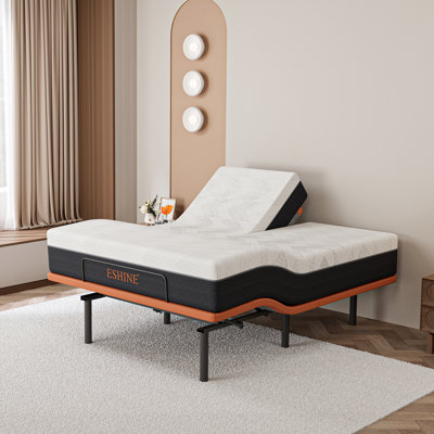 Split Top Queen Adjustable Bed Frame With 12'' Medium Plush Memory Foam Mattress, USB & Type C Ports, Massaging, Wireless Remote & App Control, E3000 Sunset Orange