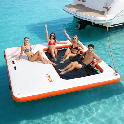 Inflatable Floating Dock, 10 x 10 FT Inflatable Dock Platform, Non-Slip Water Air Mat with Portable Carrying Bag and Detachable Ladder, Floating Water Platform Island Raft for Pool Beach Ocean