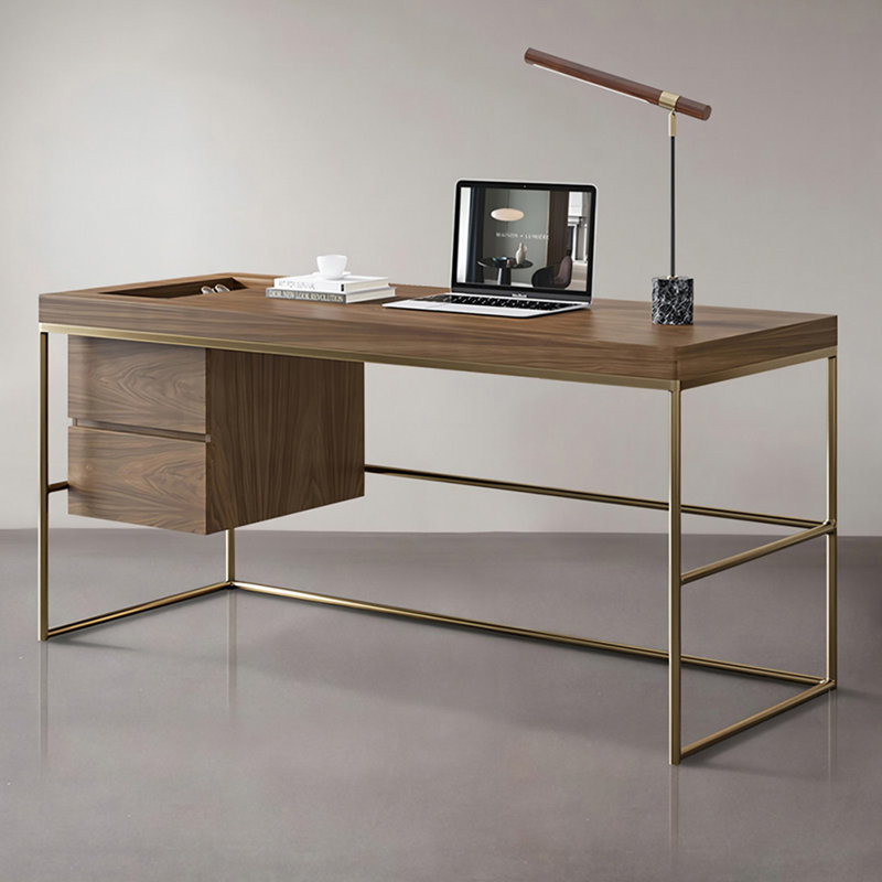 Bureau d'écriture avec tiroirs en noyer manufacturé, H 29,53 po x l 55,12 po x P 23,62 po