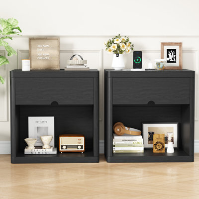 24"W Modern Farmhouse 1-Drawer Nightstand With Charging Station