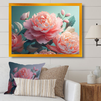 Pivoine rose verte en mouvement I sur toile