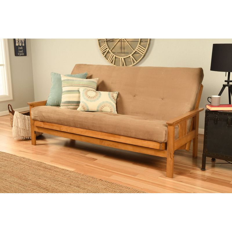 Johnte Full-Size Futon Frame and Full-Size Innerspring Mattress, À ressorts, Peat Microsuede, Noyer cendré