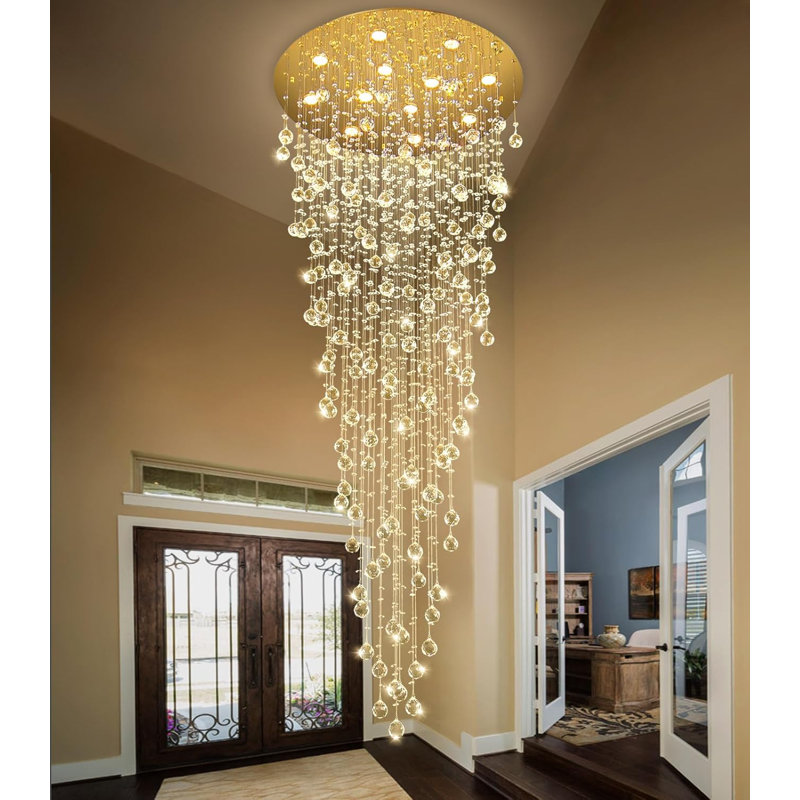 Lustre élégant en forme de goutte de cristal à intensité variable, Doré