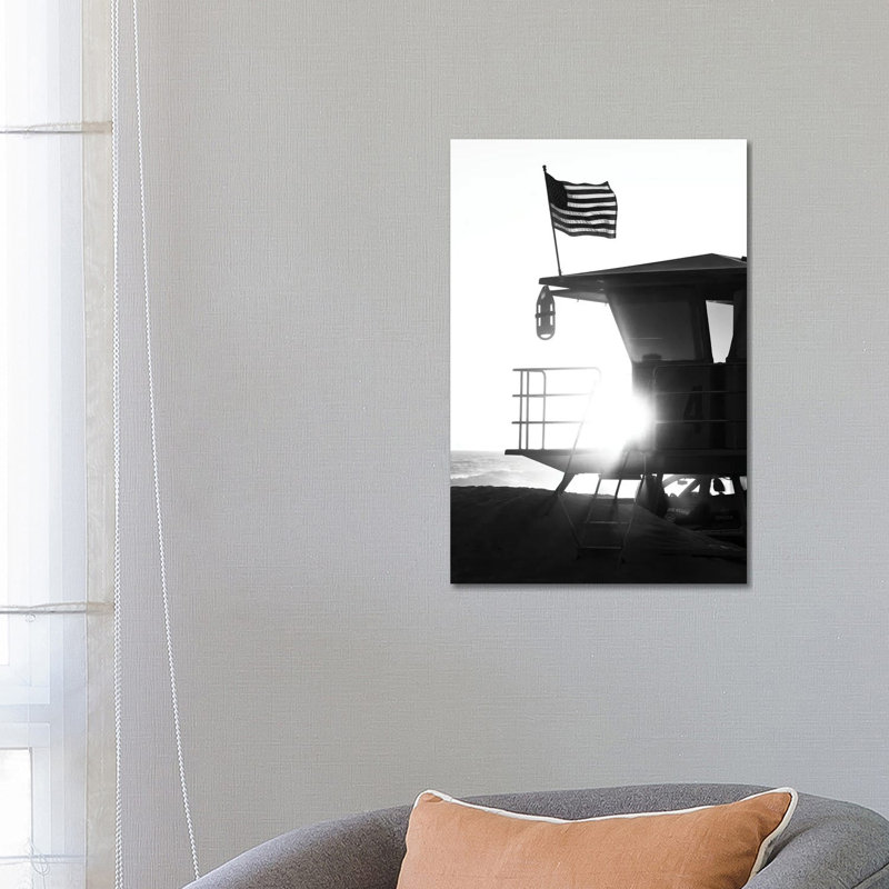 Black California Series - Lifeguard Tower Sunset 1 Piece Wrapped Canvas Wall Art, 66.04 cm H x 45.72 cm W x 3.175 cm D