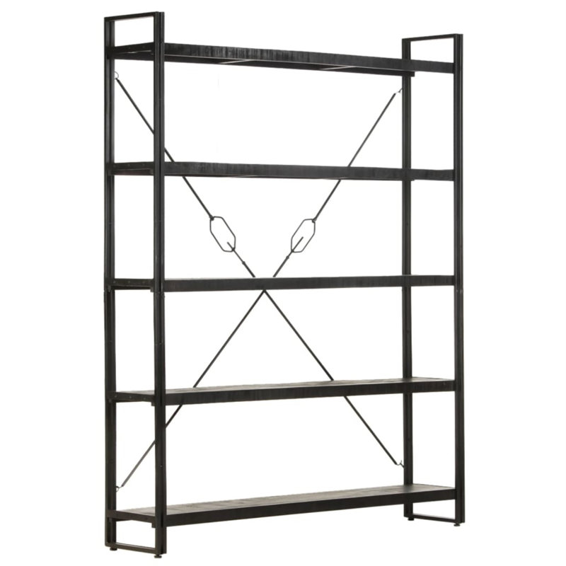 Bibliothèque en bois de manguier massif, Noir, (5 tablettes) H 70,9 po x l 35,4 po x P 11,8 po
