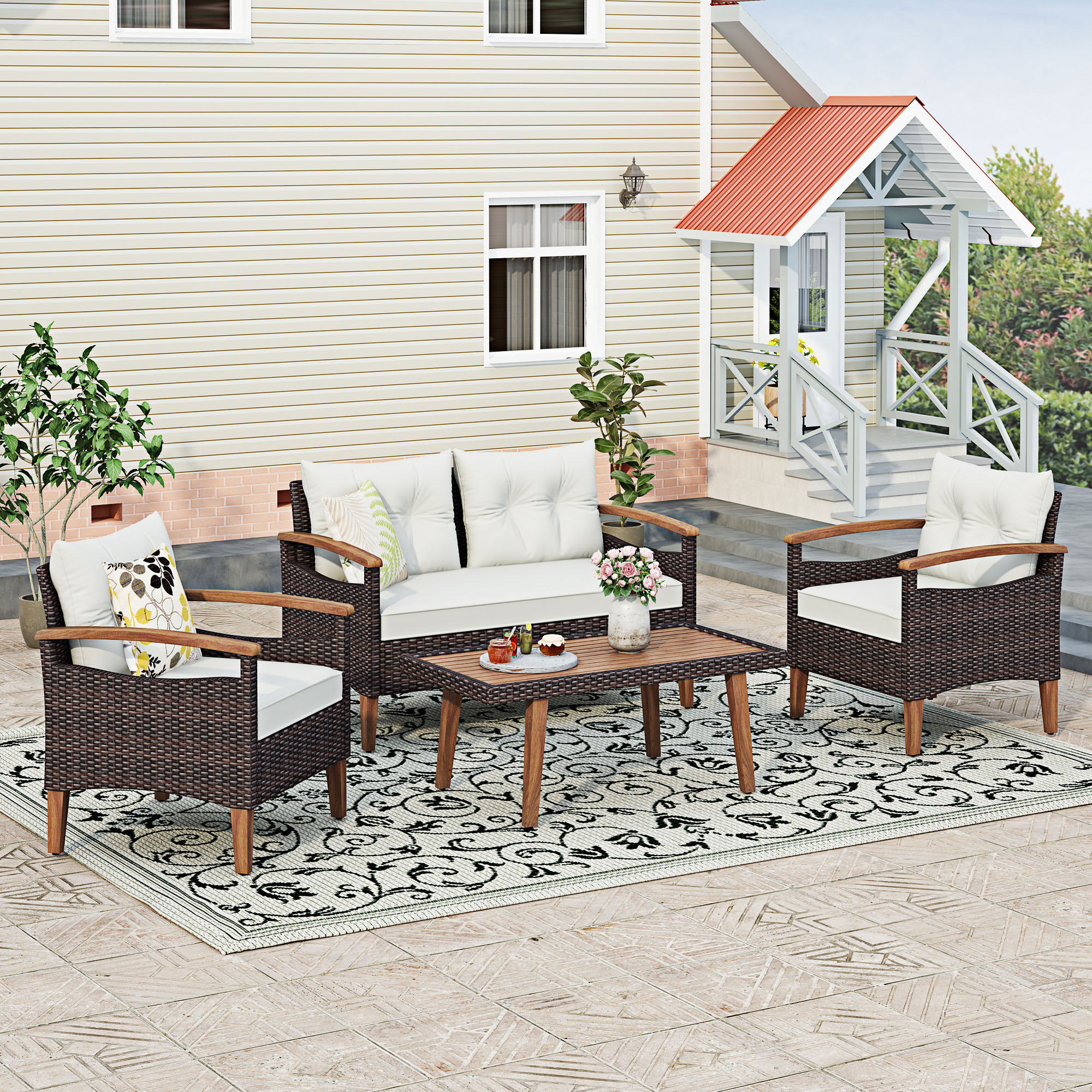 Wildon Home® Glades 4 Person Outdoor Seating Outdoor Sofa Set Wicker