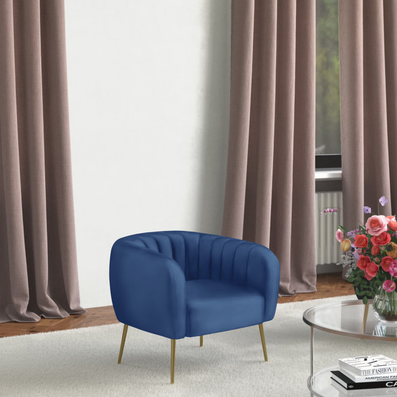 Aylin Velvet Barrel Chair, Dark Blue