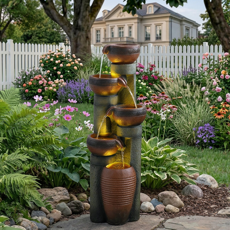 Fontaine de jardin d'extérieur à 5 niveaux H 39,7 po Sunjet, Brun