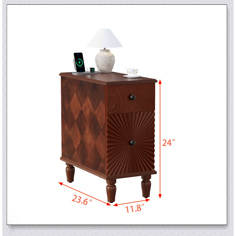 Canapé moderne à 2 tiroirs, table d'appoint étroite, table de chevet mince pour le salon, chambre à coucher