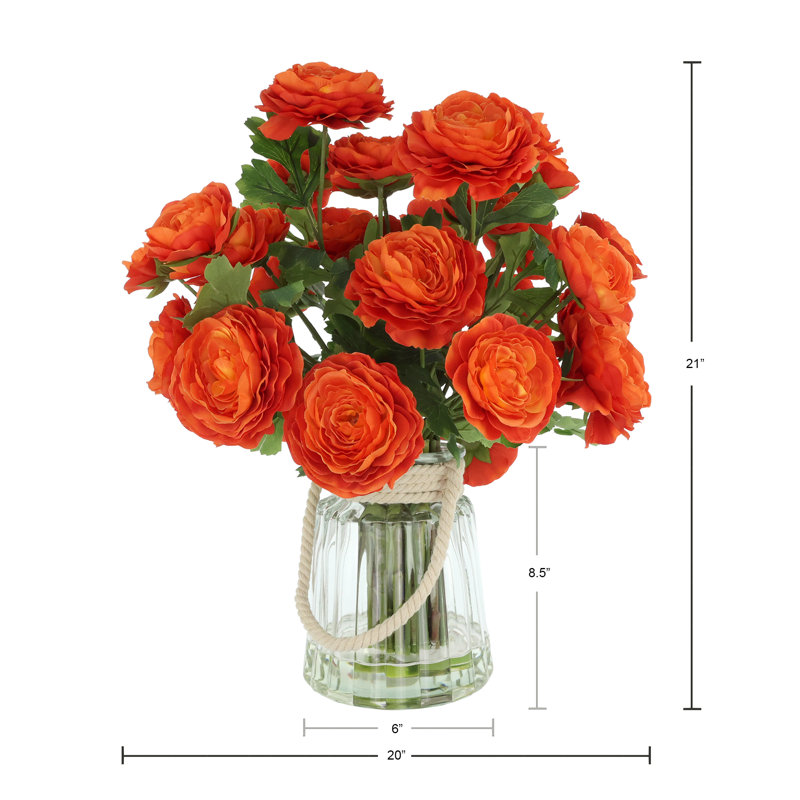 Ranunculus Fall Arrangement in a Glass Vase with Rope Accent