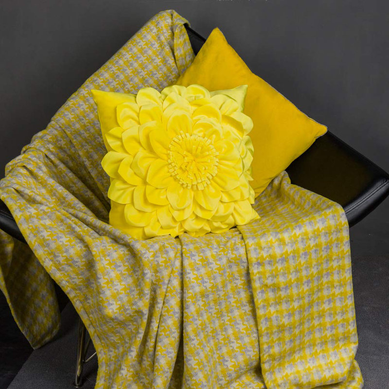 Appliqued Velvet Pillow Cover, Egg Yellow