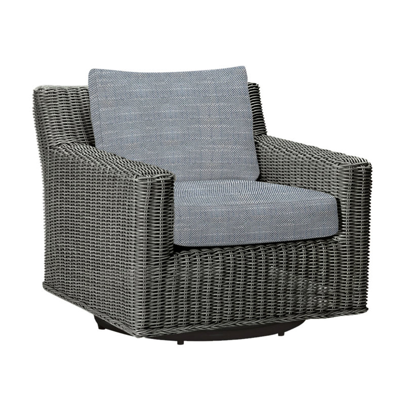 Rustic Patio Armchair with Cushions, Slate Gray, Rollo Chambray InsideOut® Linen, Welt