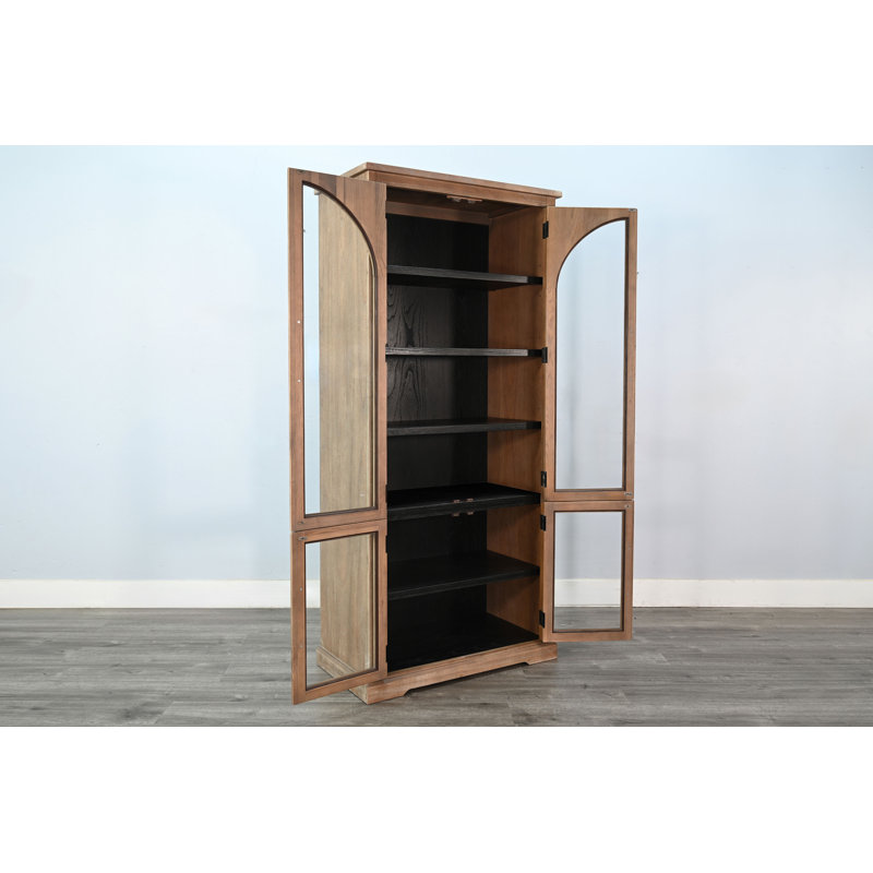  Grande armoire en bois Elena avec portes en verre arquées, Crème, crème