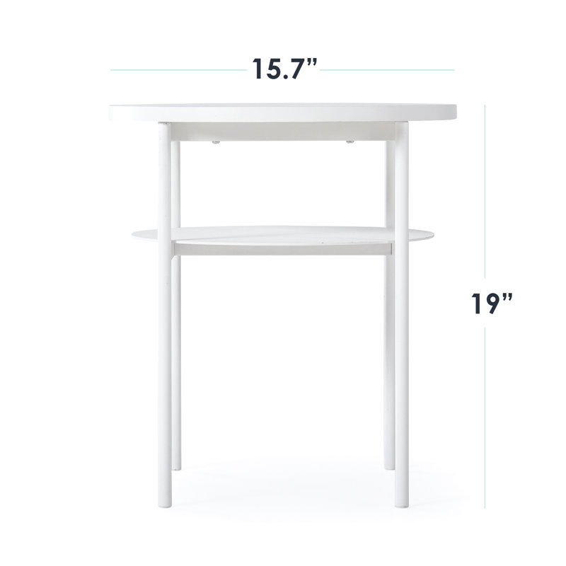 White Round Alloy Steel End Table with Storage Shelf