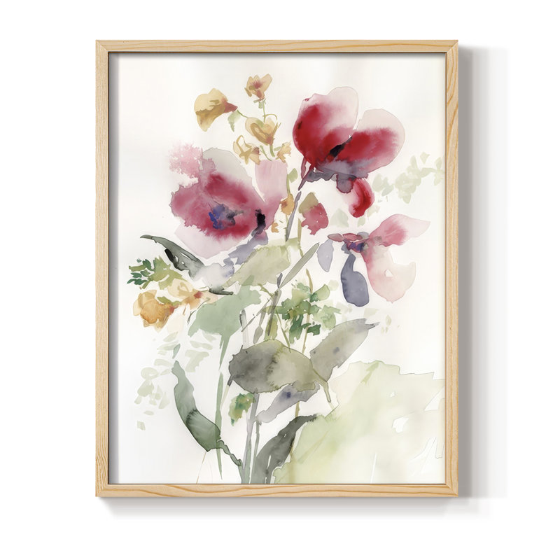 «Rose Madder Botanical I», reproduction encadrée - bois massif, Naturel, H 15 po x l 12 po