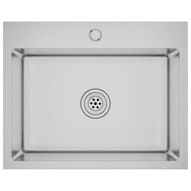 vidaXL Kitchen Sink with Strainer, Stainless Steel Top-Mount Sink, Fast Drainage, Anti-Corrosion, Silver, 17.3" W x 21.7" L