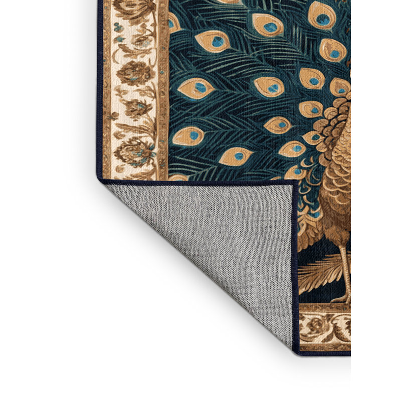 Tapis bleu lavable à la machine, Rond 3 pi