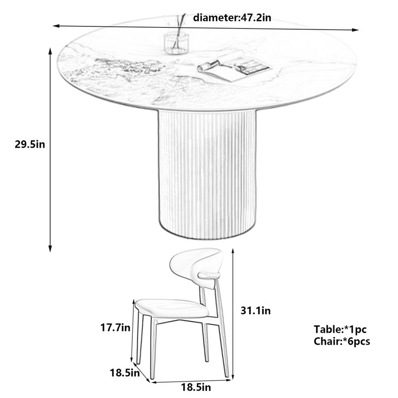 Table de salle à manger Modern, H 29,5 po x L 47,2 po x l 47,2 po