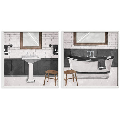 «Modern Country Bathroom Interior Still Life» par Milli Villa, ensemble de 2 reproductions d'impressions