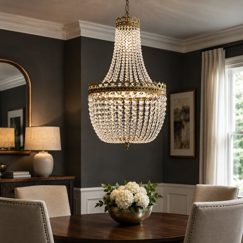 Bernhard 5 - Light 20"W Dimmable Empire Modern/Traditional Chandelier with Crystal Accents for Living Room or Dining Room