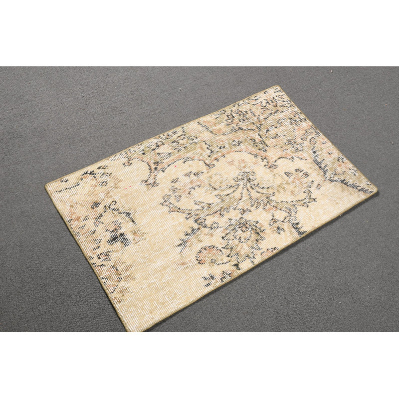 Vintage Turkish Oushak Wool Rug in Beige for Decorative Entryway and Door Mat Use