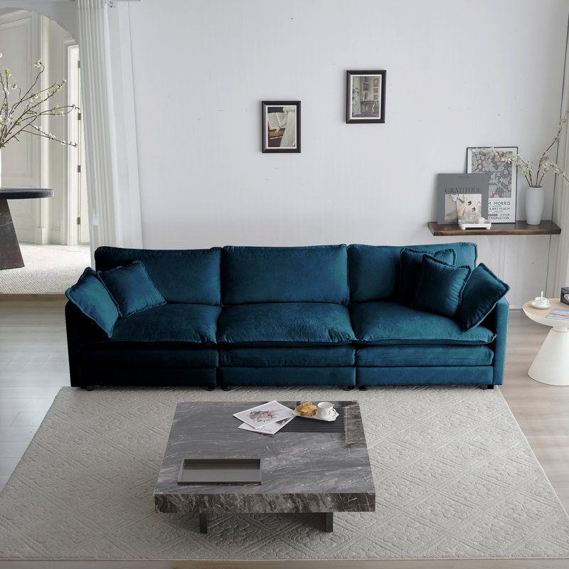 Canapé 3 places Mid-Century, Chenille bleu