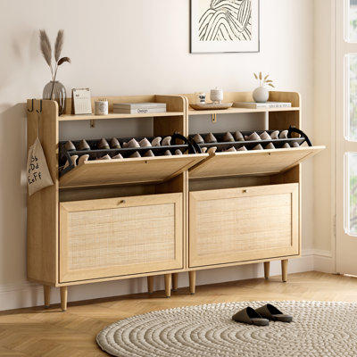 16 Pair  Wood Shoe Storage Cabinet (Set of 2)