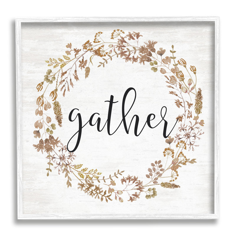 Rustic Gather Script, H 17 po x l 17 po x P 1,5 po, Giclée encadrée blanc bord de mer