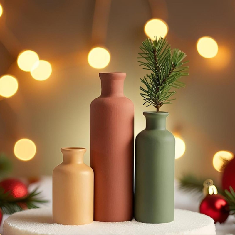 Ensemble de 3 vases modernes en céramique, couleurs neutres, bouteilles décoratives pour la maison, Green Mix