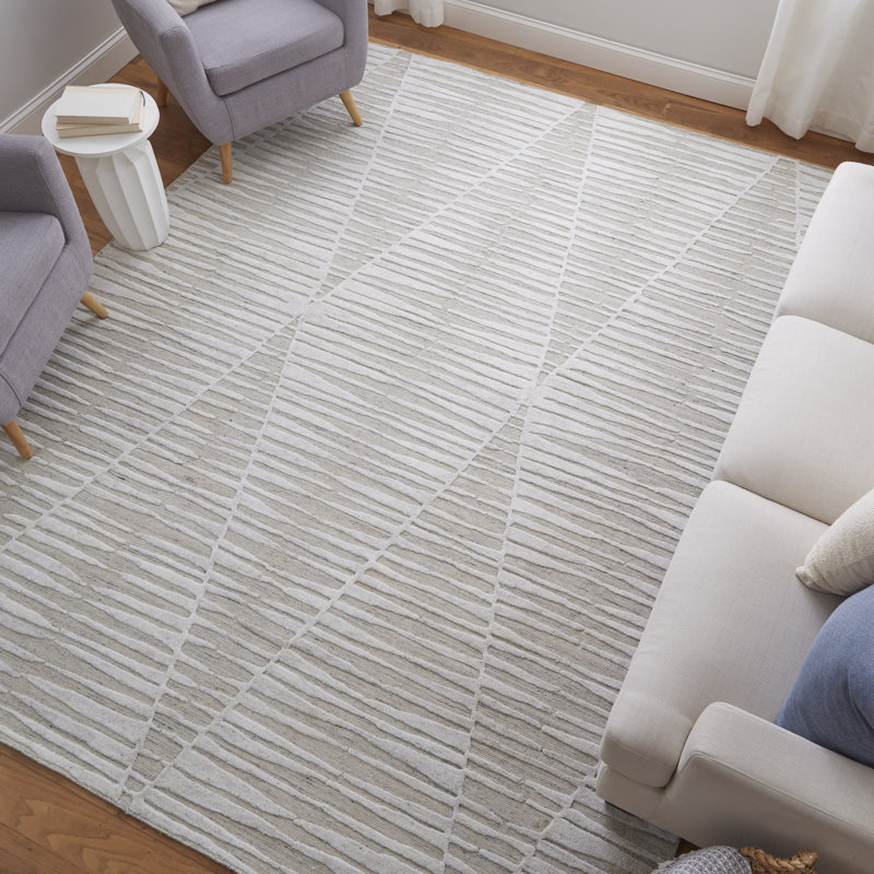 Elias Modern Geometric Ivory Area Rug, Rectangle 3'6" x 5'6"
