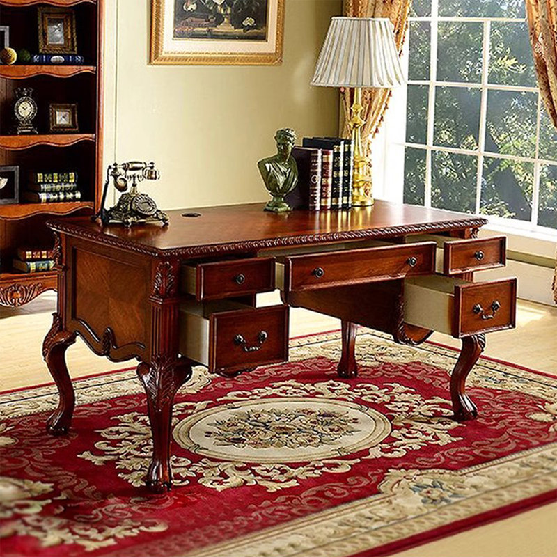 Brownness Rectangular Solid Wood Writing desk with drawers desk