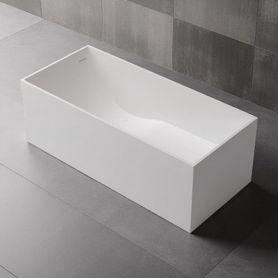 67'' X 28' Freestanding Solid Surface Stone Resin Soaking Bathtub With Overflow And Pop-Up Drain Matte White