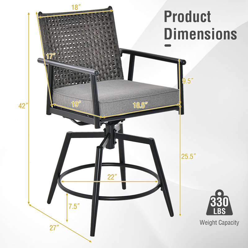Jeilynn Metal Outdoor 25.5'' Counter Stool with Cushion