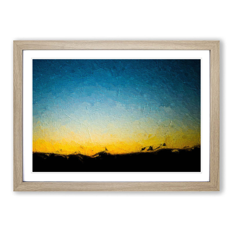 Sunset Behind the Mountain - Picture Frame Painting Print on MDF, Oak Framed, 27cm H x 36cm W x 2cm D